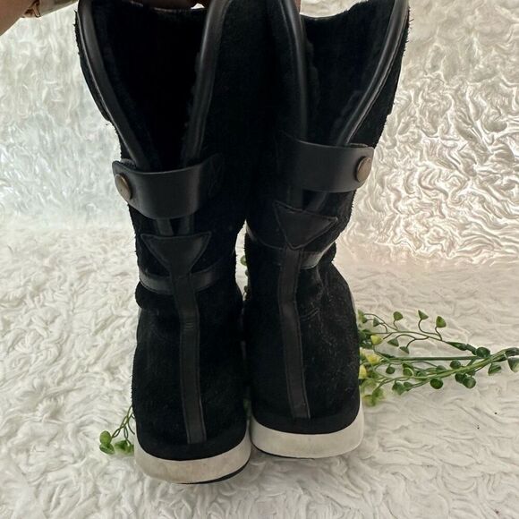 Tory Burch Black Suede Shearling Lined Mid Calf Snow Winter Boots‎ size 6.5 - Picture 8 of 12